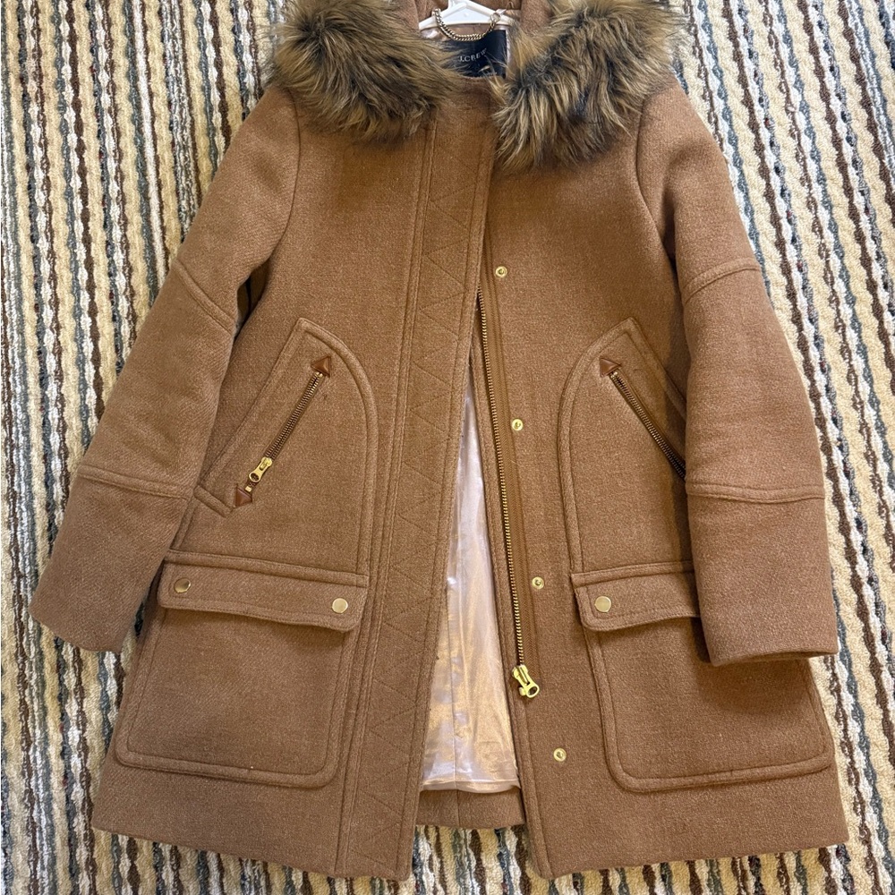 NWT JCrew $365 Petite Chateau Parka Italian Stadium Cloth Wool Acorn 4P